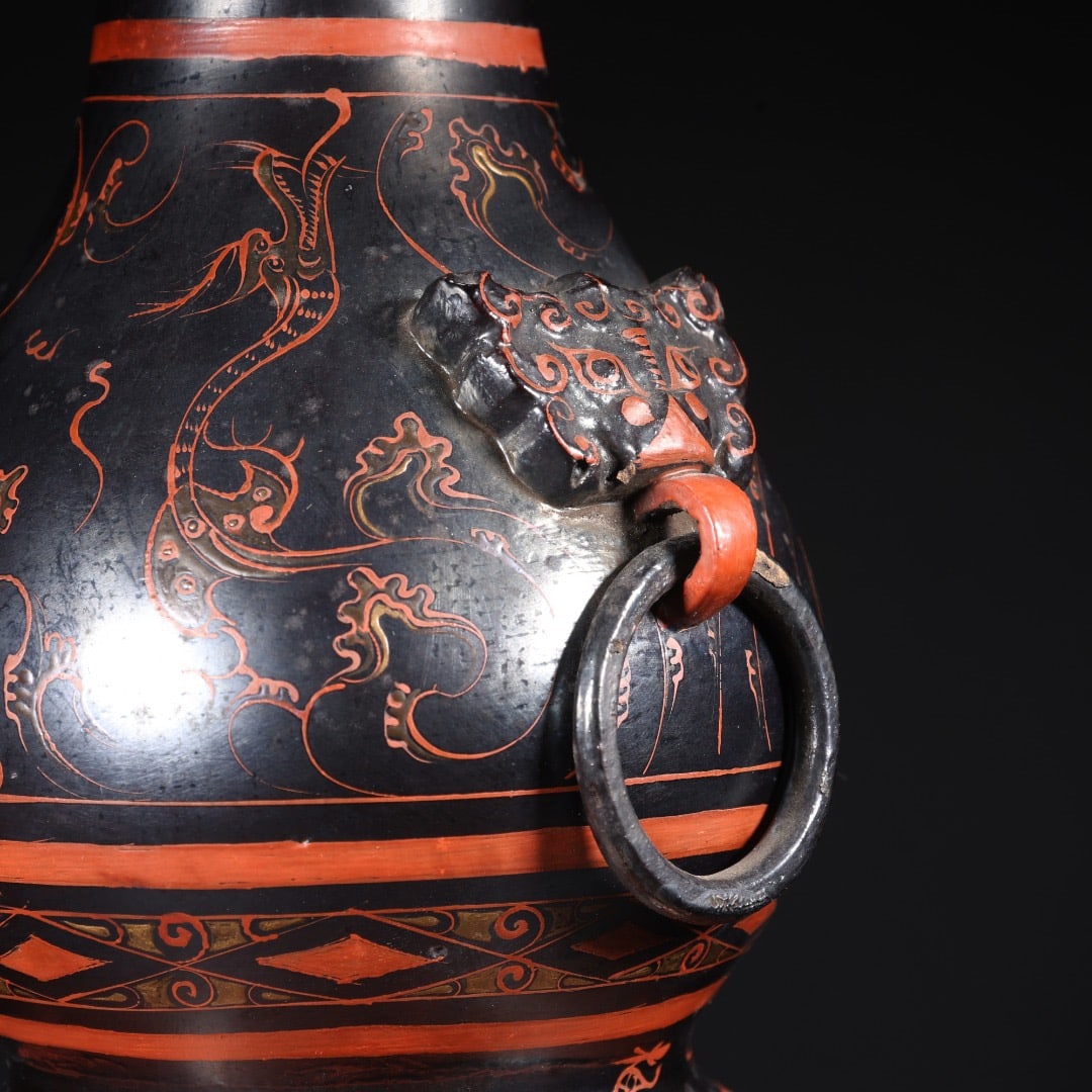 Lacquerware Carved Dragon Pattern Gourd Shape Vase - 4