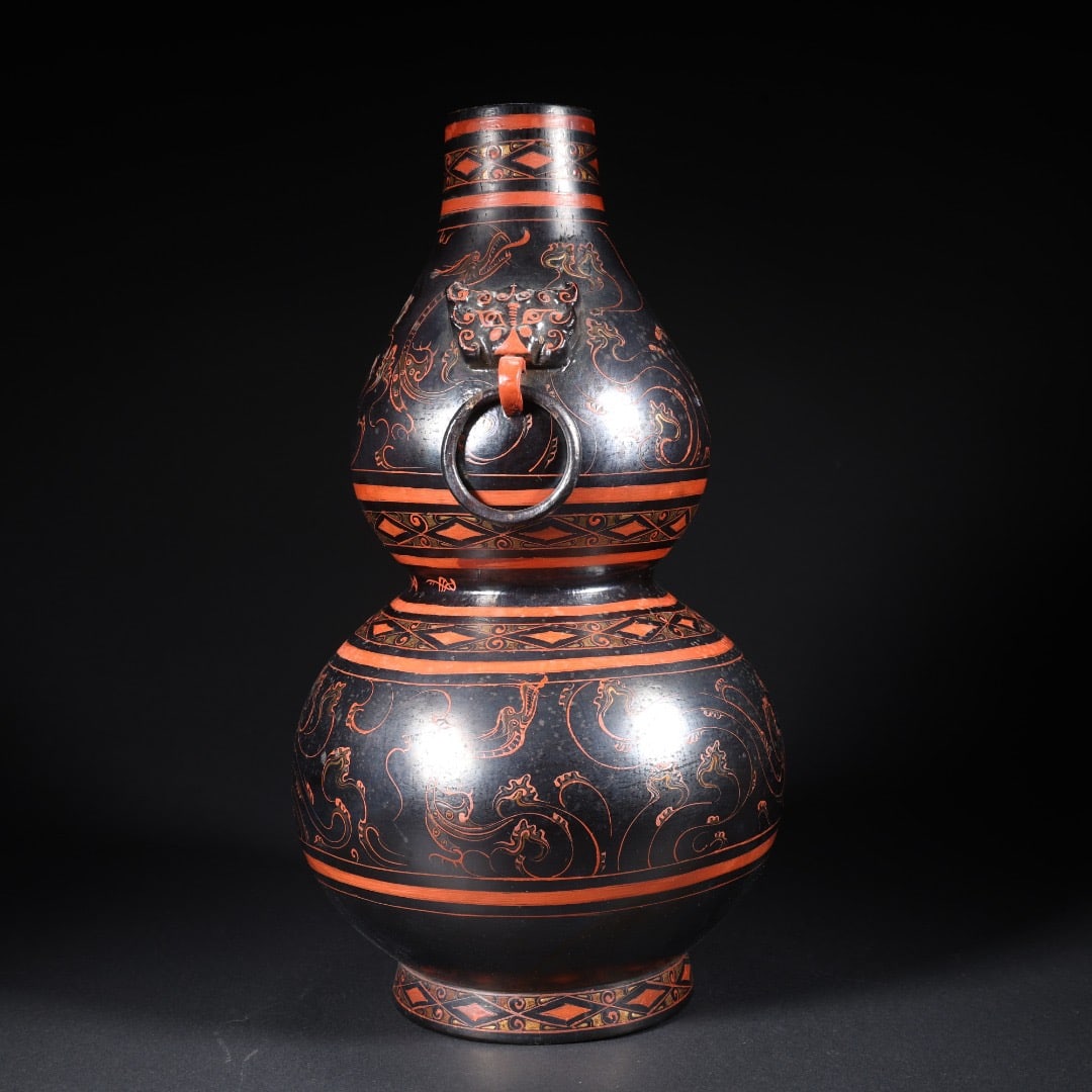 Lacquerware Carved Dragon Pattern Gourd Shape Vase - 5