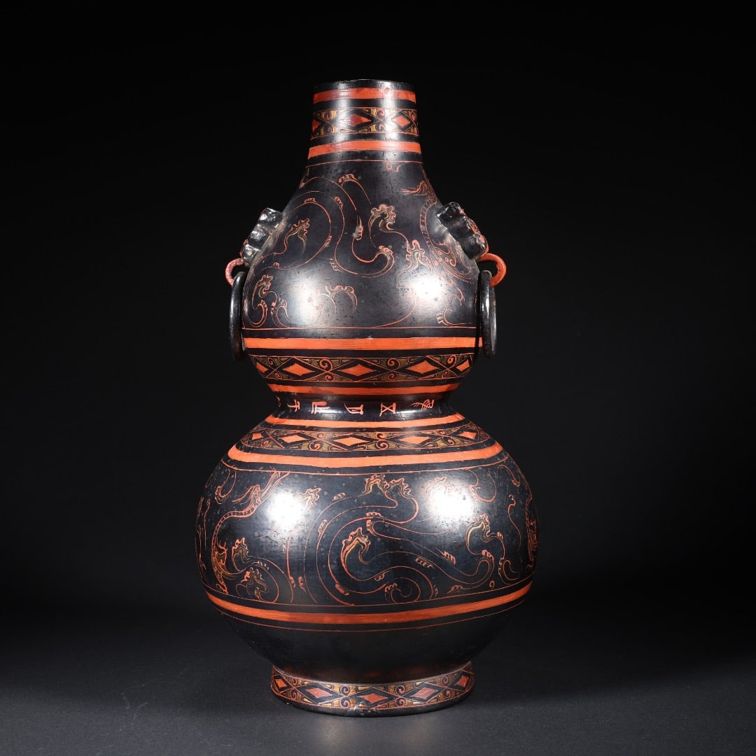 Lacquerware Carved Dragon Pattern Gourd Shape Vase - 6
