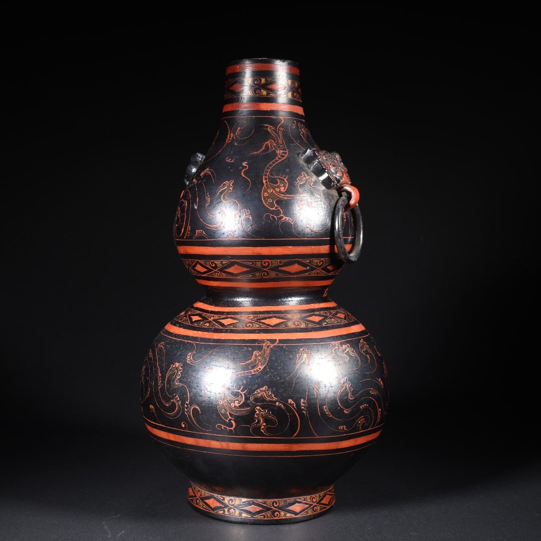 Lacquerware Carved Dragon Pattern Gourd Shape Vase - 7