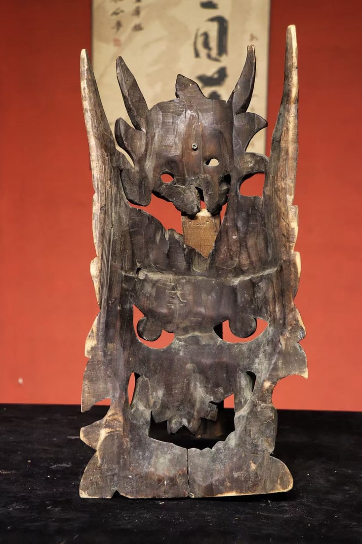 Wood Carved Beast Face Pattern Mask - 4