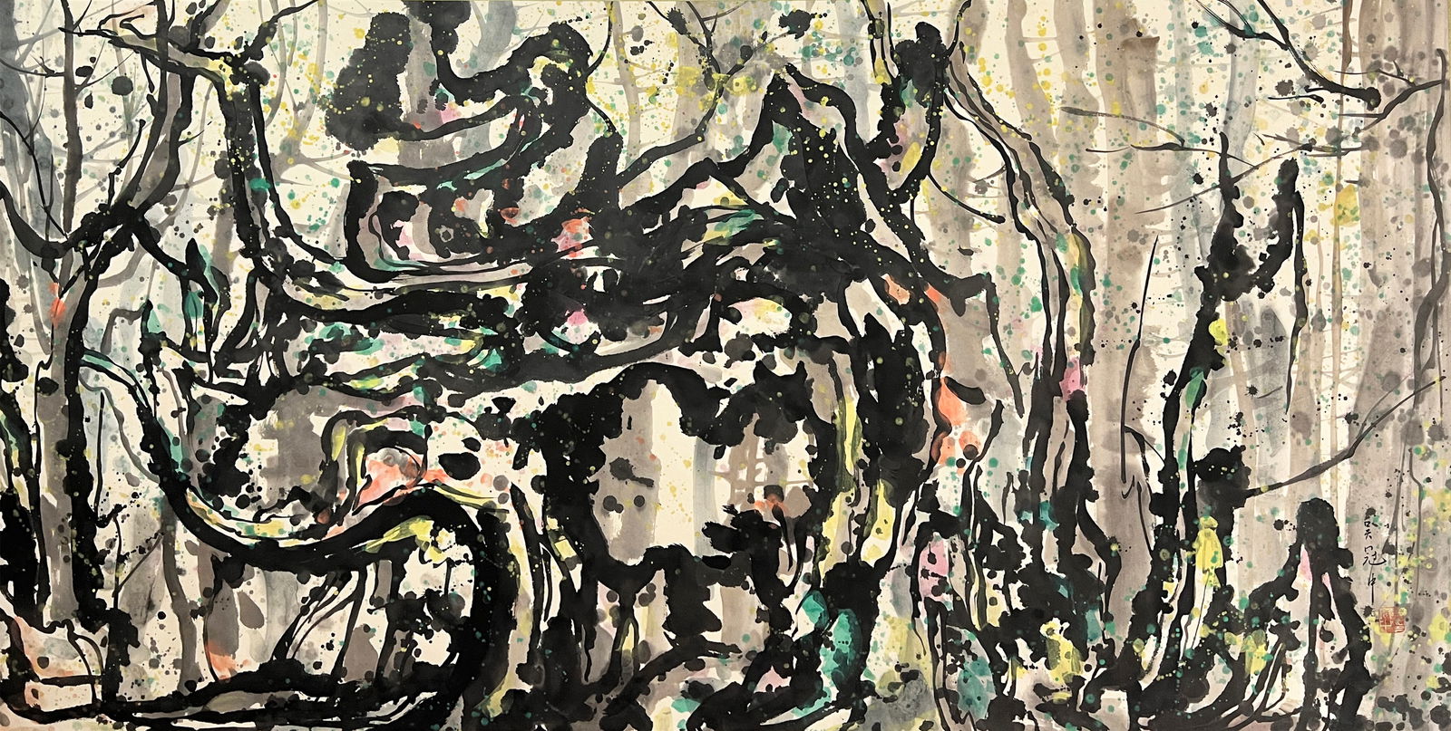 Wu Guanzhong Mark, Chinese Landscape Painting. Ink and Color on Paper, Mounted: Wu Guanzhong Mark, Chinese Landscape Painting. Ink and Color on Paper, Mounted (136 x 68cm)