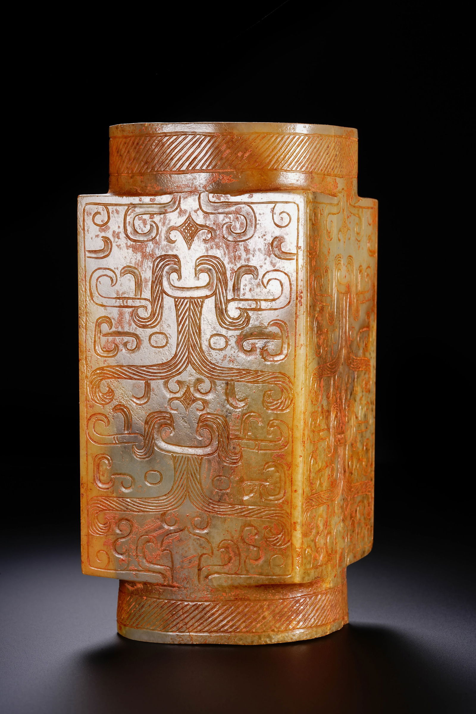 Jade Carved Beast Face Pattern Cong - 3