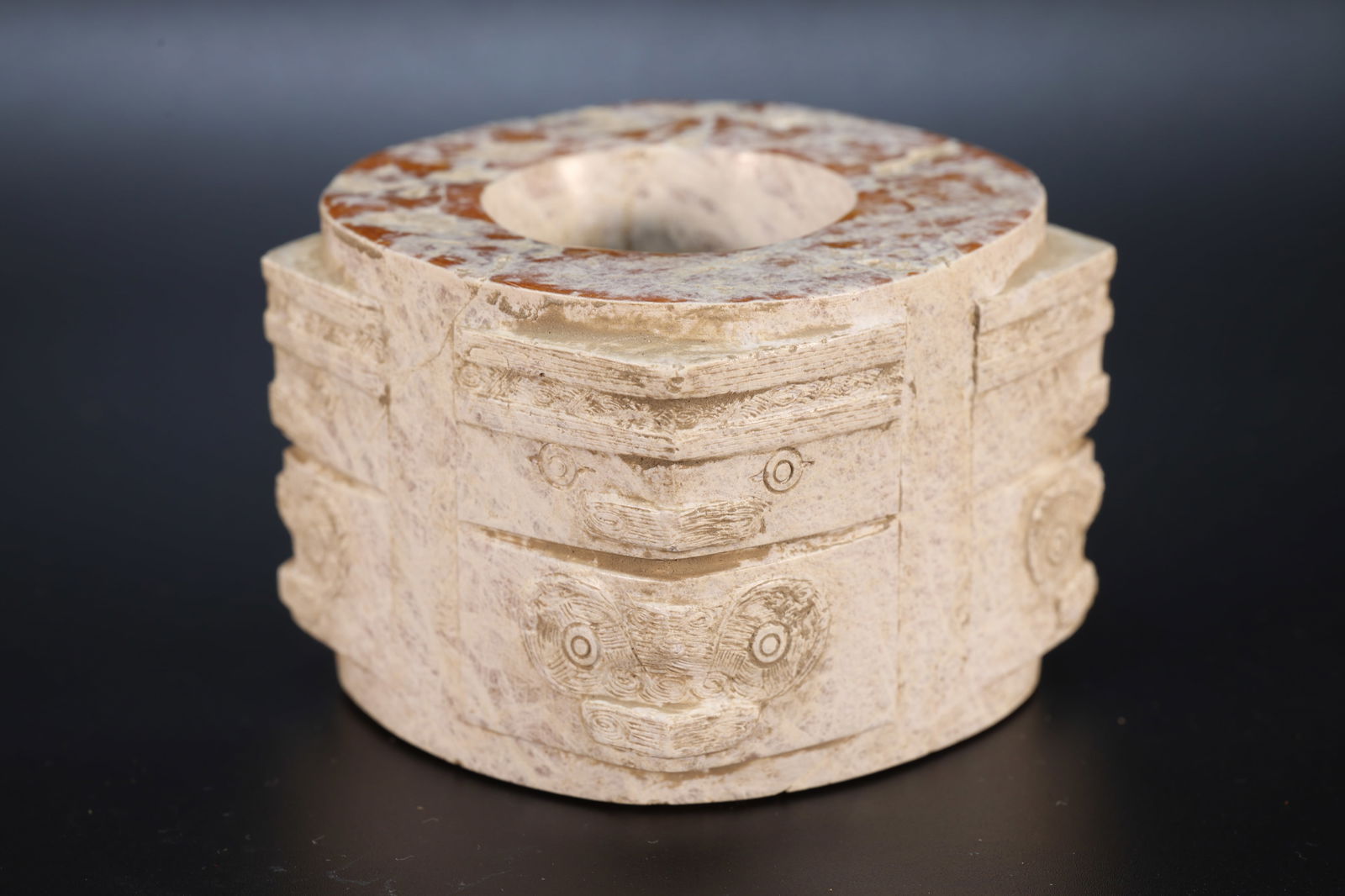 Jade Carved Beast Face Pattern Cong: Jade Carved Beast Face Pattern Cong (8 x 5.5cm)