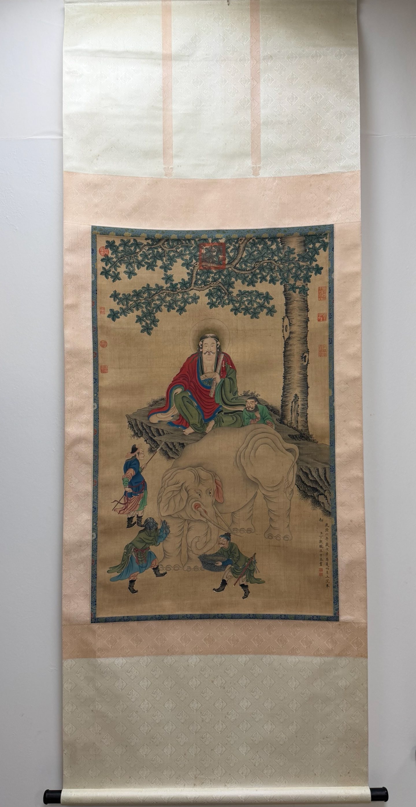 Chinese Drawing Arhat and Elephant Painting,Ding Guanpeng Mark: Chinese Drawing Arhat and Elephant Painting,Ding Guanpeng Mark (66 x 107cm)