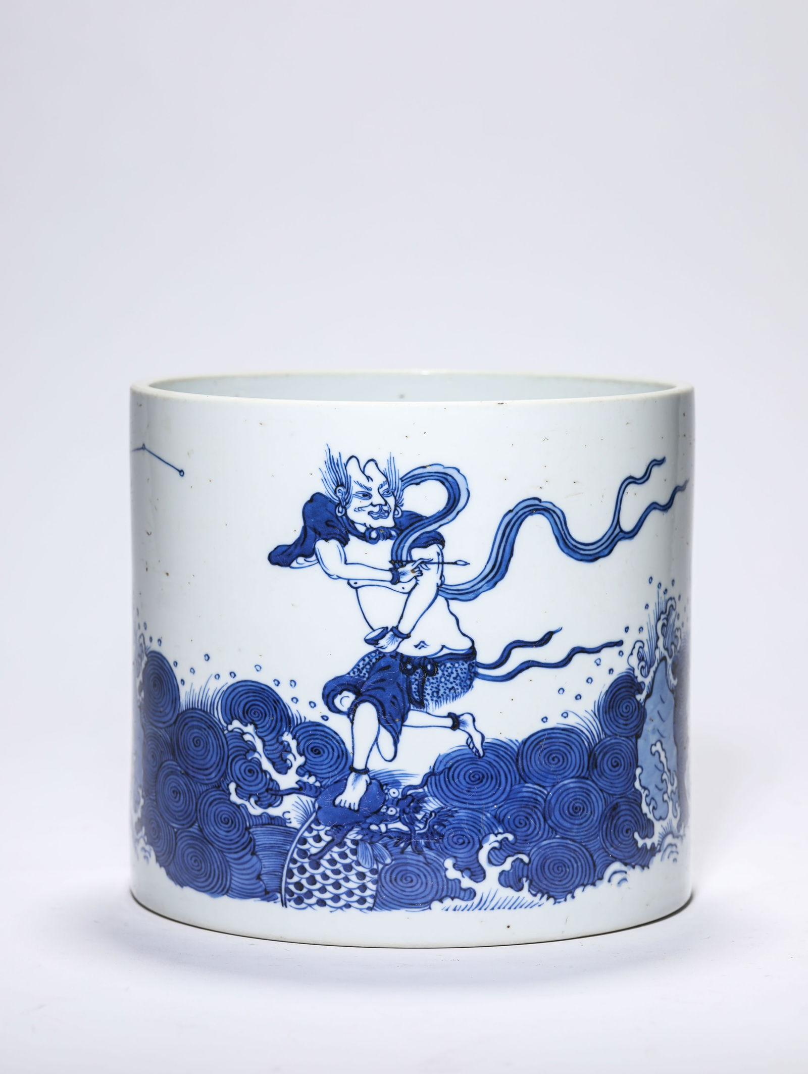 A Blue and White ‘Kui Xing’ Brush Pot: A Blue and White ‘Kui Xing’ Brush Pot (17.5 x 15.8 cm)