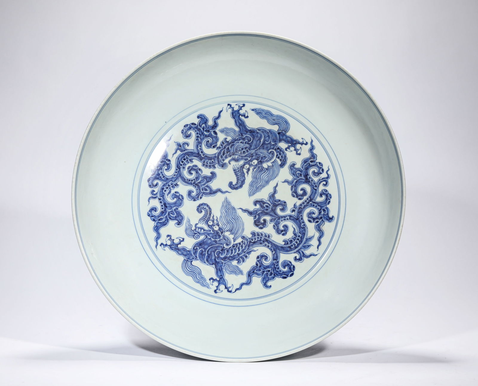 A Blue and White ‘Dragon and Clouds’ Dish