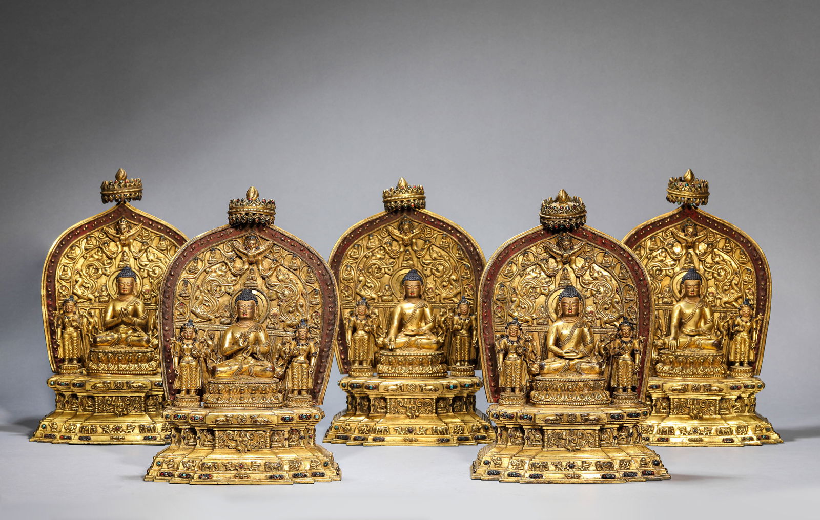 A Set of the Five Dhyani Buddhas: A Set of the Five Dhyani Buddhas (22 x 11 x 33 cm, Weight: 28.5 Kg)