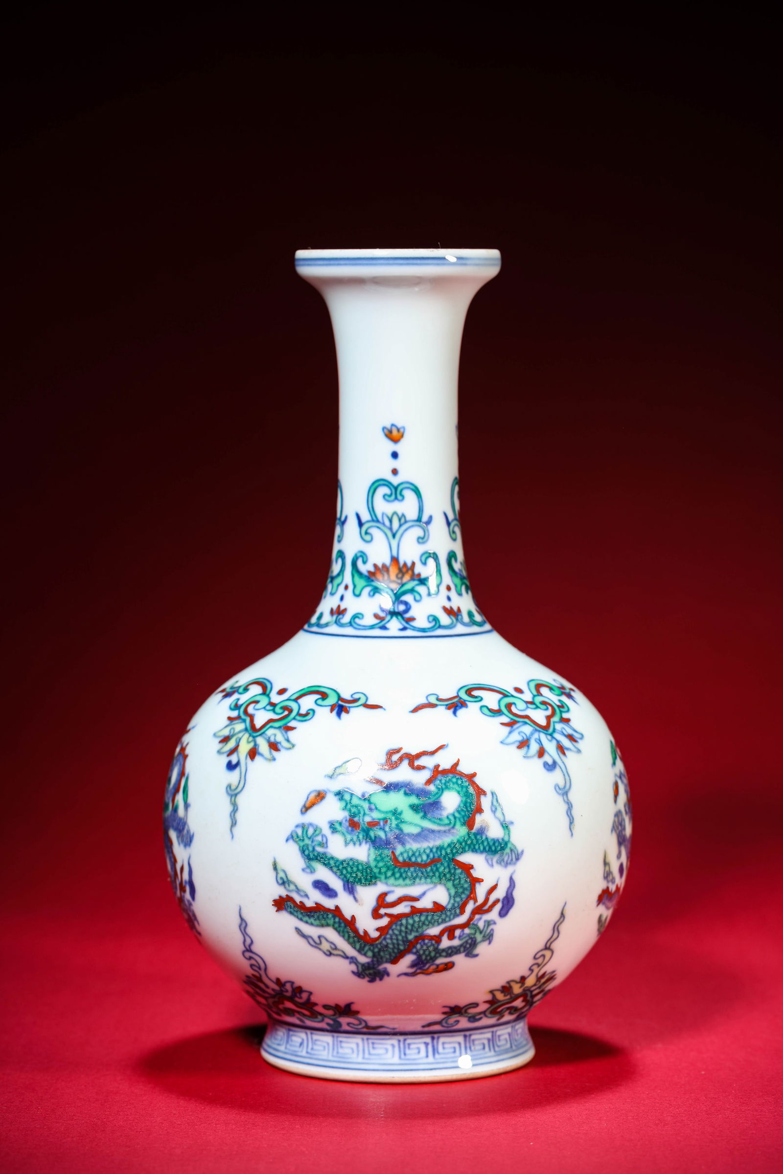 A Doucai 'Dragon' 'Dish-Mouth' Vase: A Doucai 'Dragon' 'Dish-Mouth' Vase (12.5 x 21.8 cm)