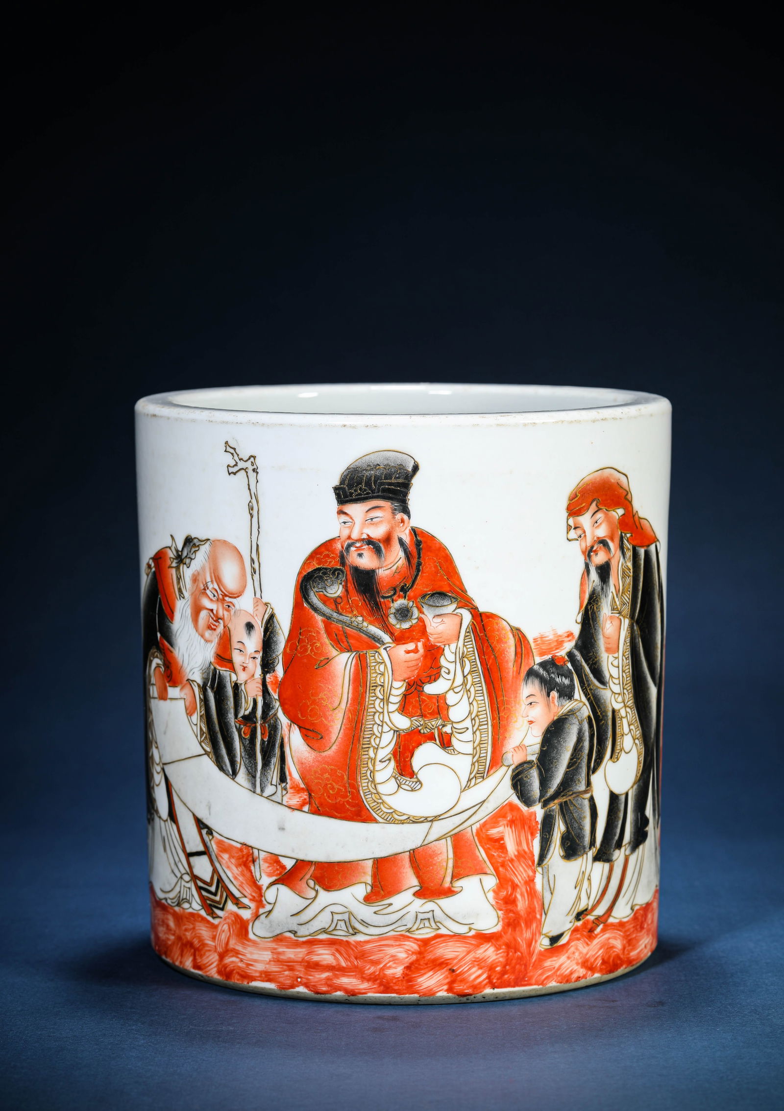 A 'Fu, Lu, Shou and Poem' Brush Pot: A 'Fu, Lu, Shou and Poem' Brush Pot (20 x 21.3 cm)