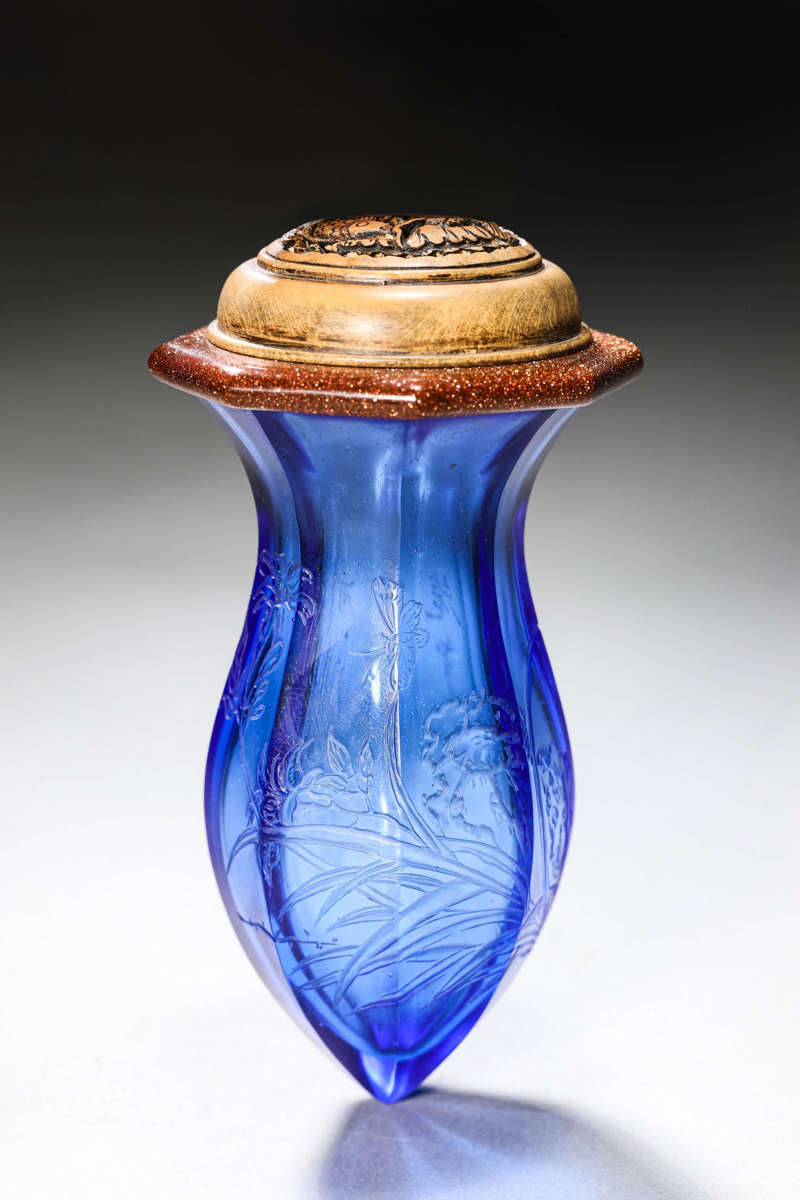 A Sapphire-Blue Glass 'Octagonal Poetic Inscription' Cricket Cage (1 of 7)