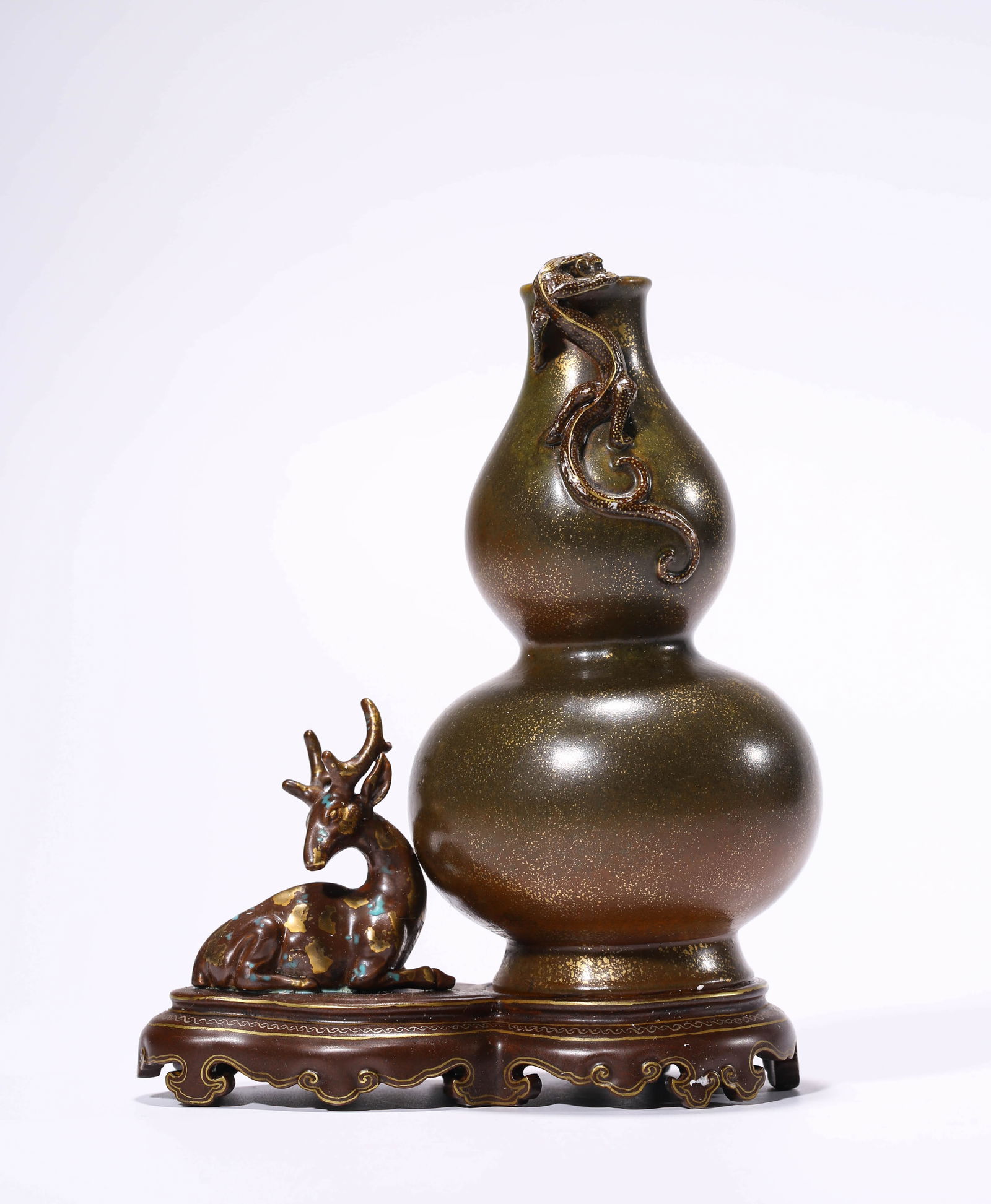 A 'Bronze-Glaze Imitation' 'Double-Gourd' Vase: A 'Bronze-Glaze Imitation' 'Double-Gourd' Vase (17.7 x 9.7 x 19.2 cm)