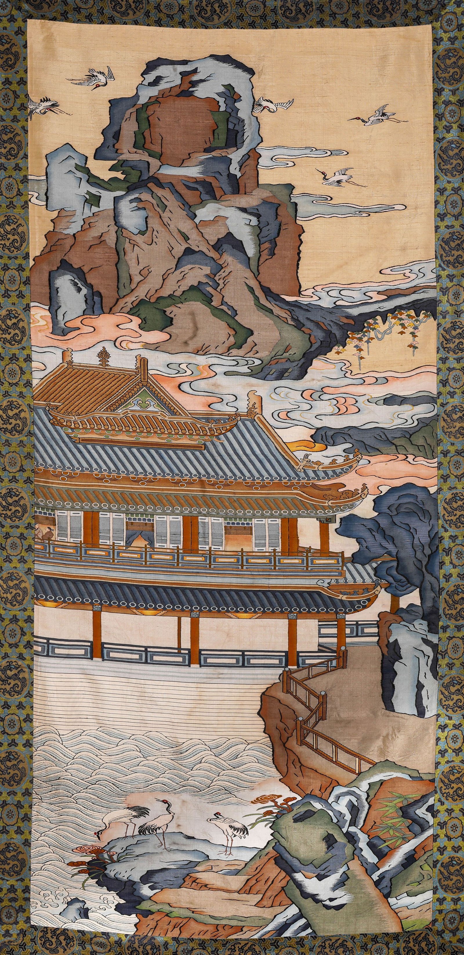 A Silk 'Kesi' Tapestry of 'Pavilions and Terraces': A Silk 'Kesi' Tapestry of 'Pavilions and Terraces' (81 x 173 cm)