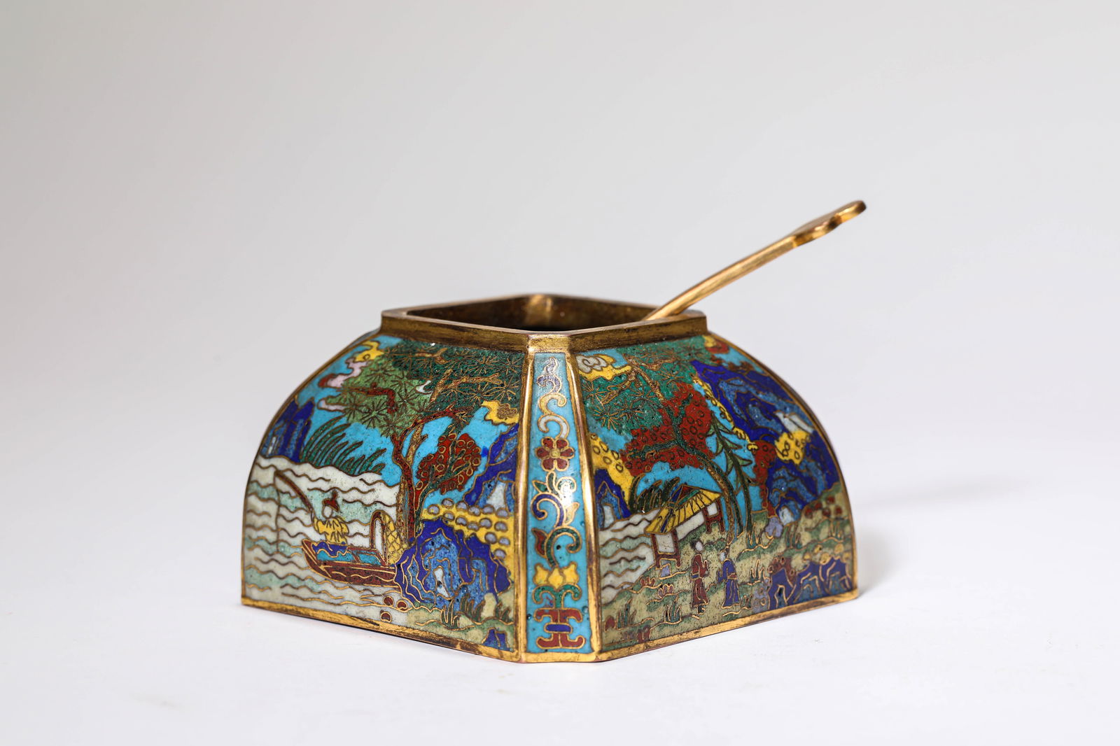 A Cloisonné Enamel 'Figural' 'Square' Water Pot (1 of 6)