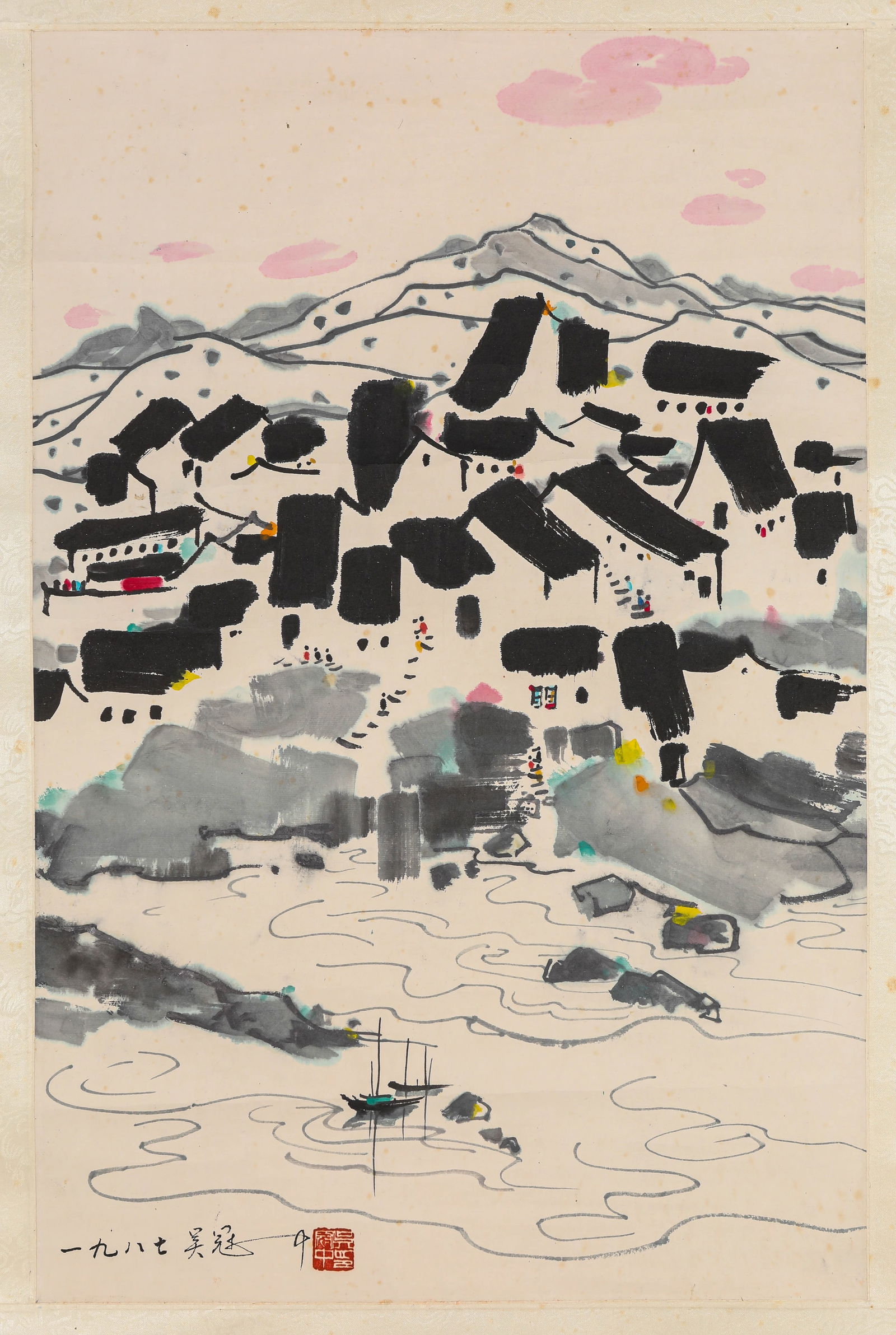 Wu Guanzhong (1919-2010), attributed to, Jiangnan Water Village: Wu Guanzhong (1919-2010), attributed to, Jiangnan Water Village (45.5 x 70 cm)