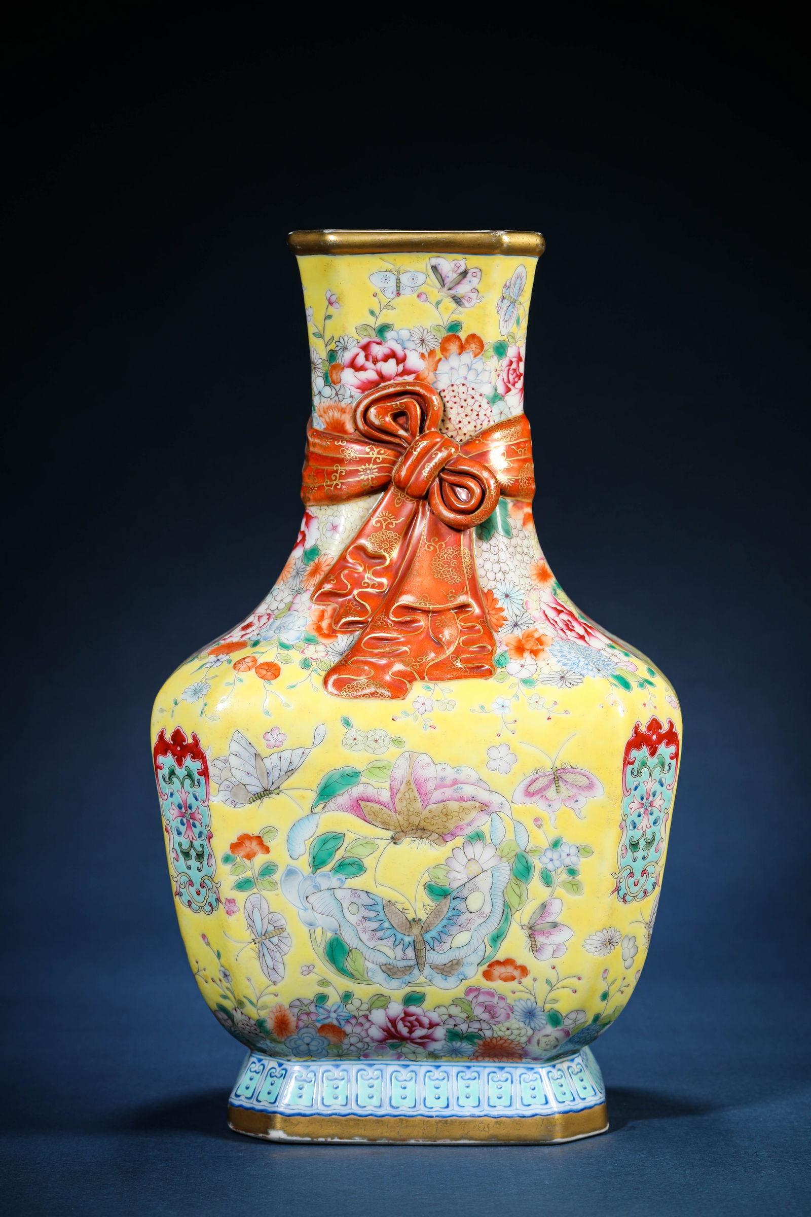 A Yellow-Ground Famille-Rose 'Butterflies Among Flowers' Vase (1 of 5)