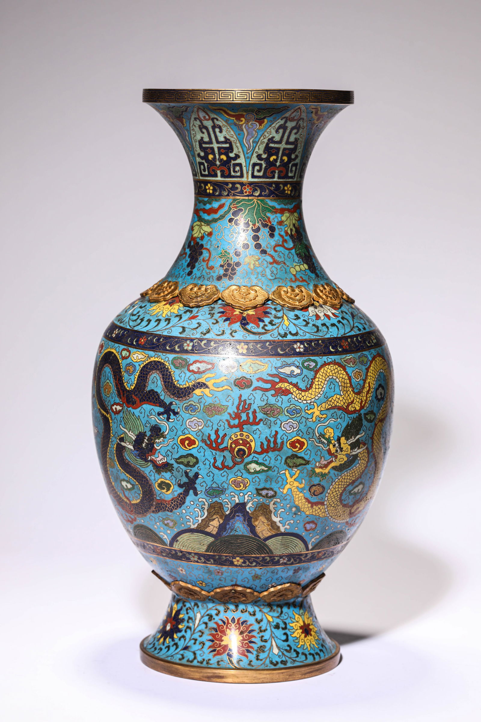 A Cloisonné Enamel 'Two Dragons Chasing a Pearl' 'Revolving' Vase (1 of 7)