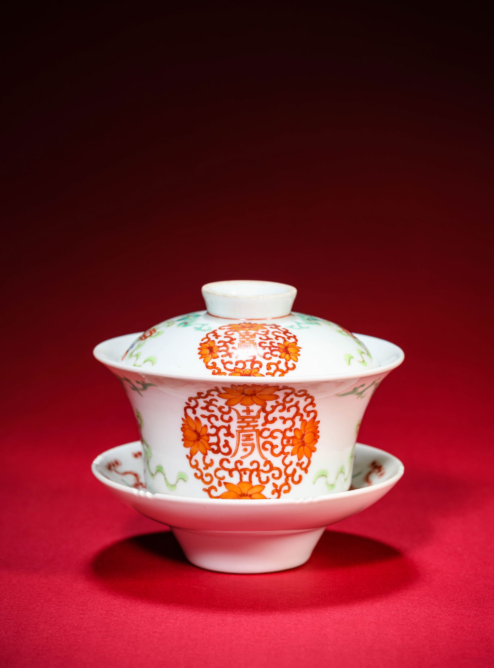 A Famille-Rose and Iron-Red ‘Bat and Shou’ Tea Cup (1 of 6)