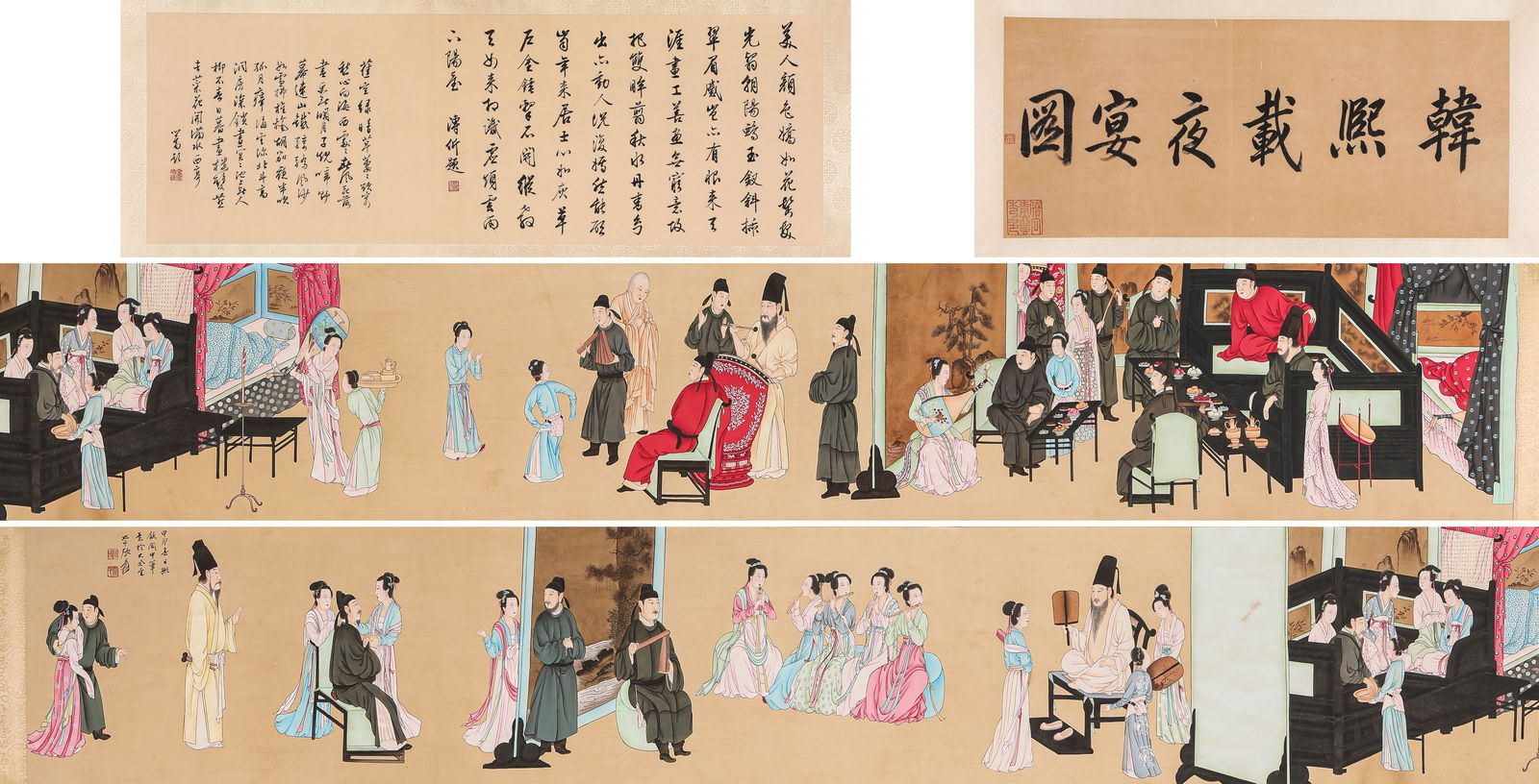 Zhang Daqian (1899-1983), attributed to, Copy of 'Night Revels of Han Xizai' Handscroll: Zhang Daqian (1899-1983), attributed to, Copy of 'Night Revels of Han Xizai' Handscroll (570 x 36.5 cm)