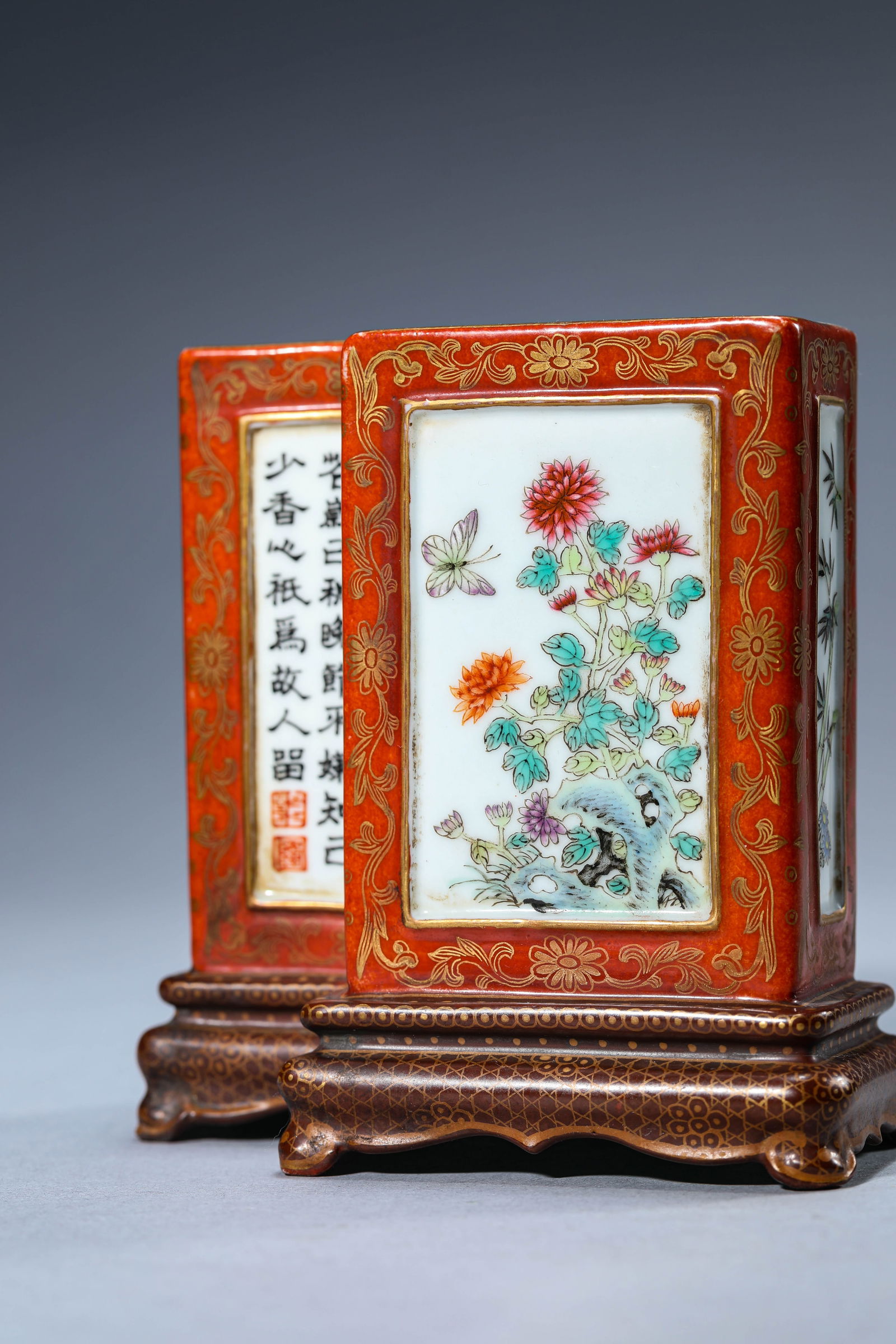 A Famille-Rose 'Double' Brush Pot - 5