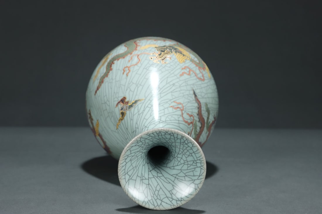 Ru Ware Gold Drawing Dragon Pattern Porcelain Vase - 7