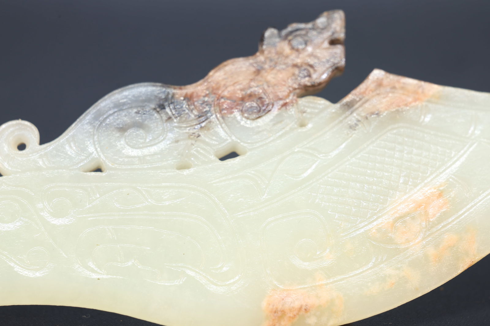 Jade Carved Beast Face Pattern Tiger Shape Sword Ornament - 3