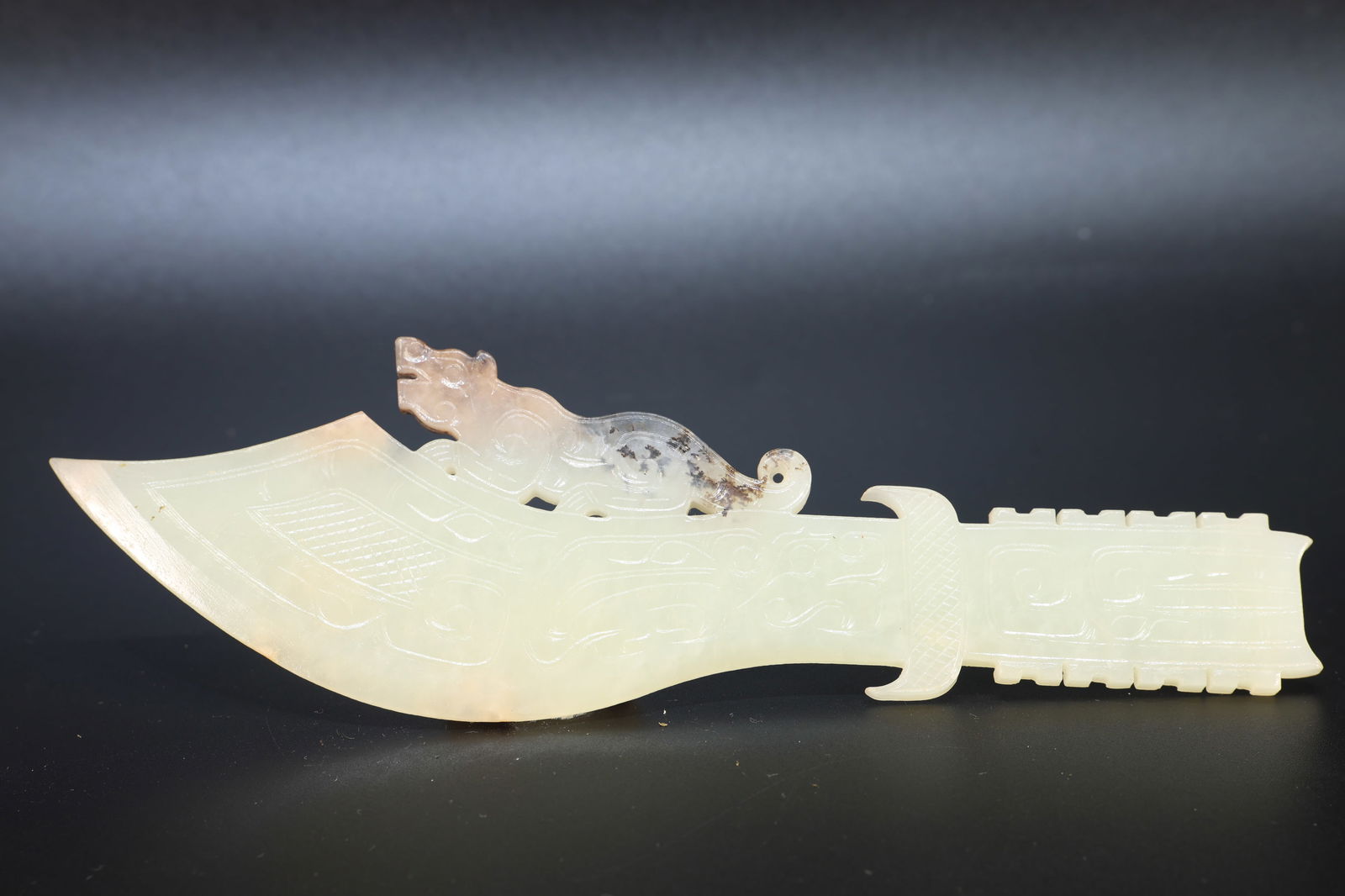 Jade Carved Beast Face Pattern Tiger Shape Sword Ornament - 4