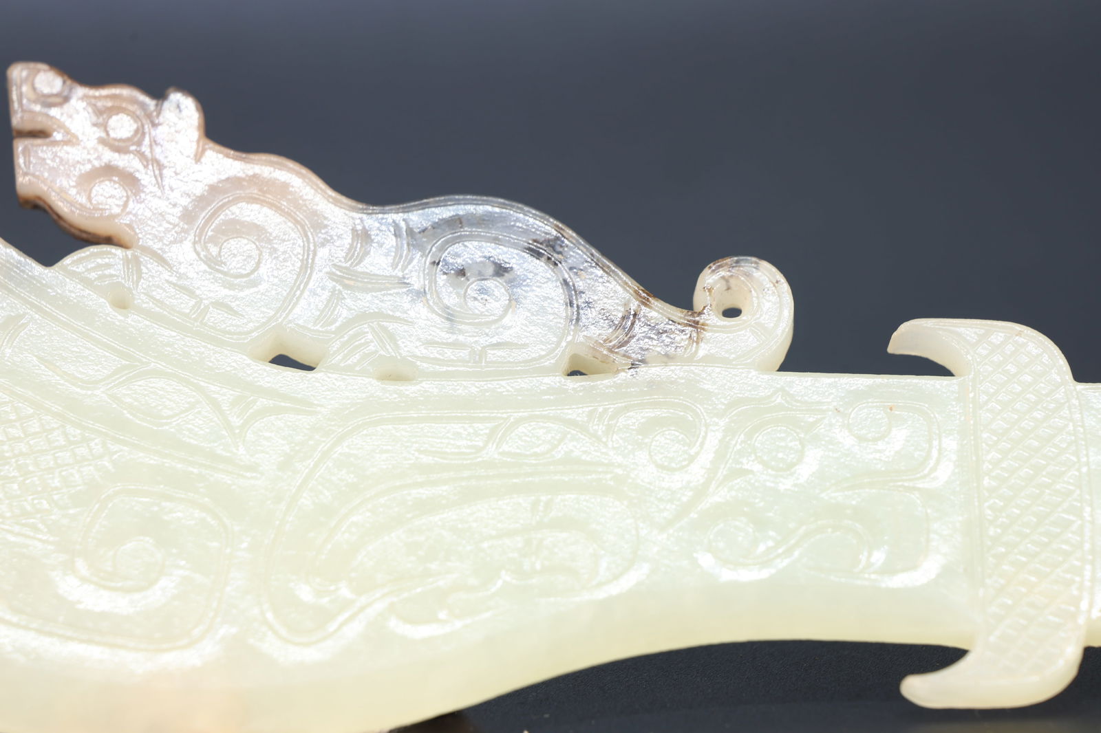 Jade Carved Beast Face Pattern Tiger Shape Sword Ornament - 6