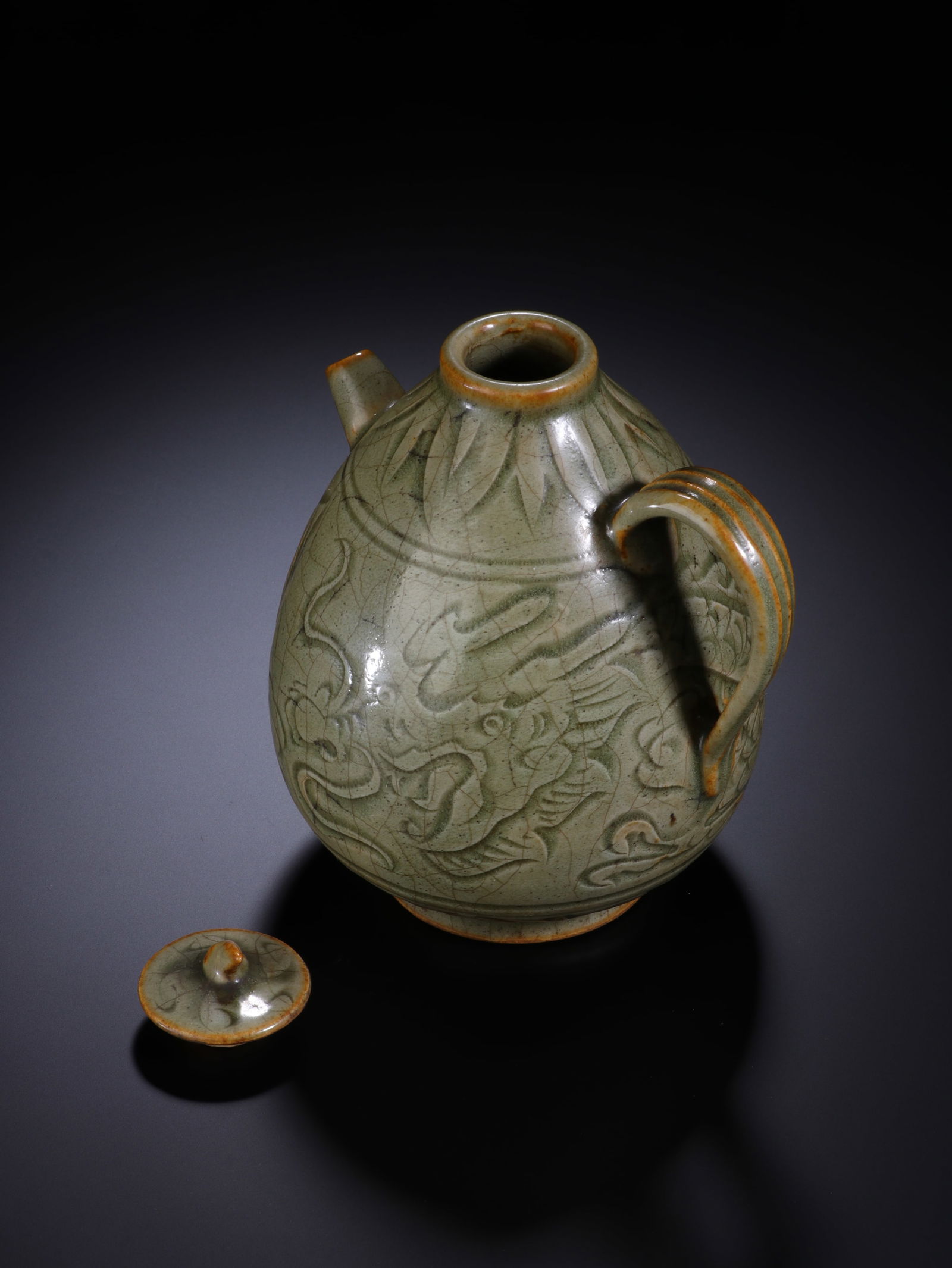 Longquan Ware Carved Dragon Pattern Porcelain Pot - 10