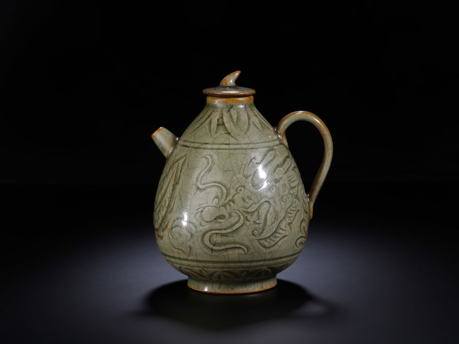Longquan Ware Carved Dragon Pattern Porcelain Pot - 2