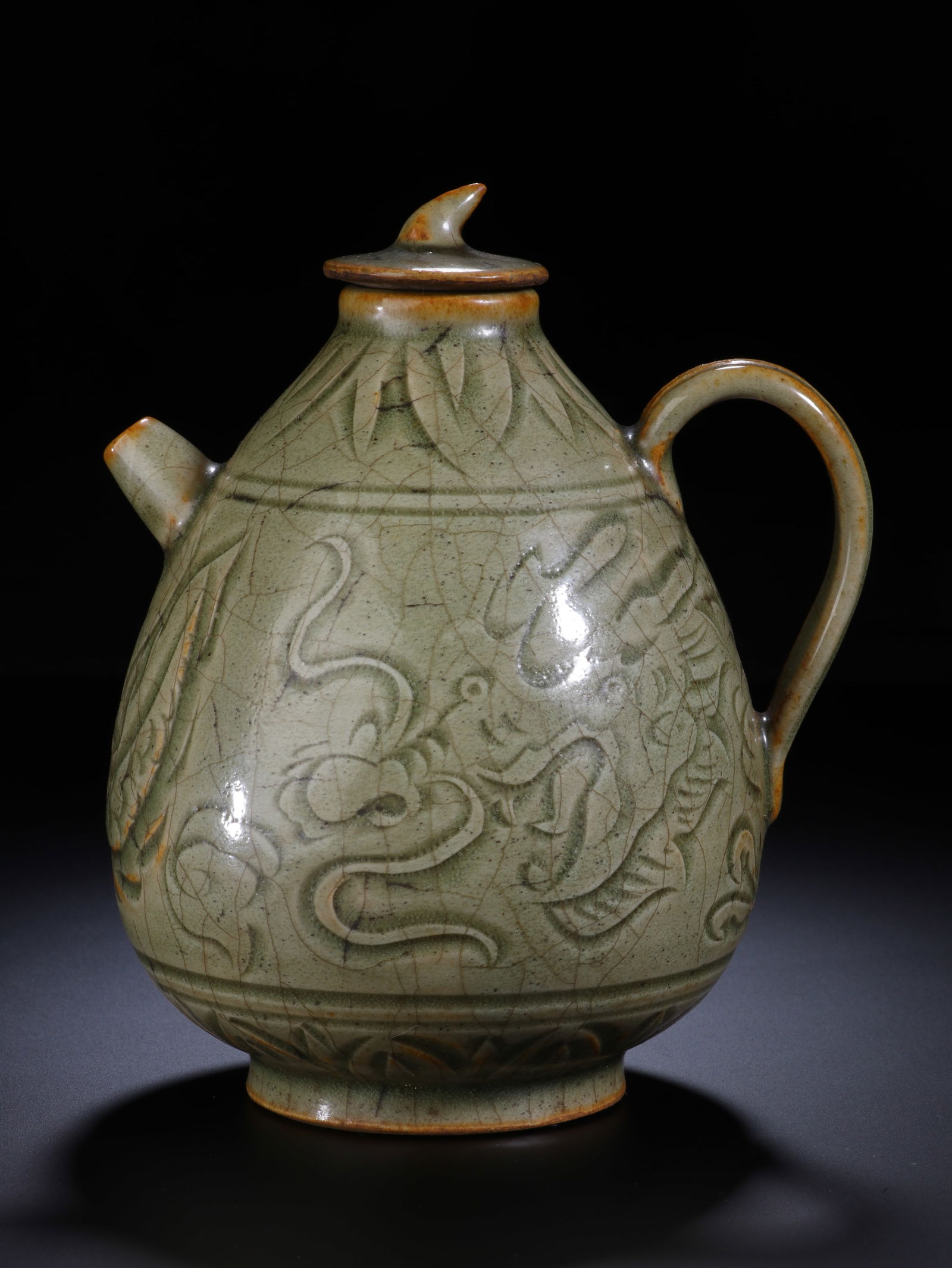Longquan Ware Carved Dragon Pattern Porcelain Pot - 3