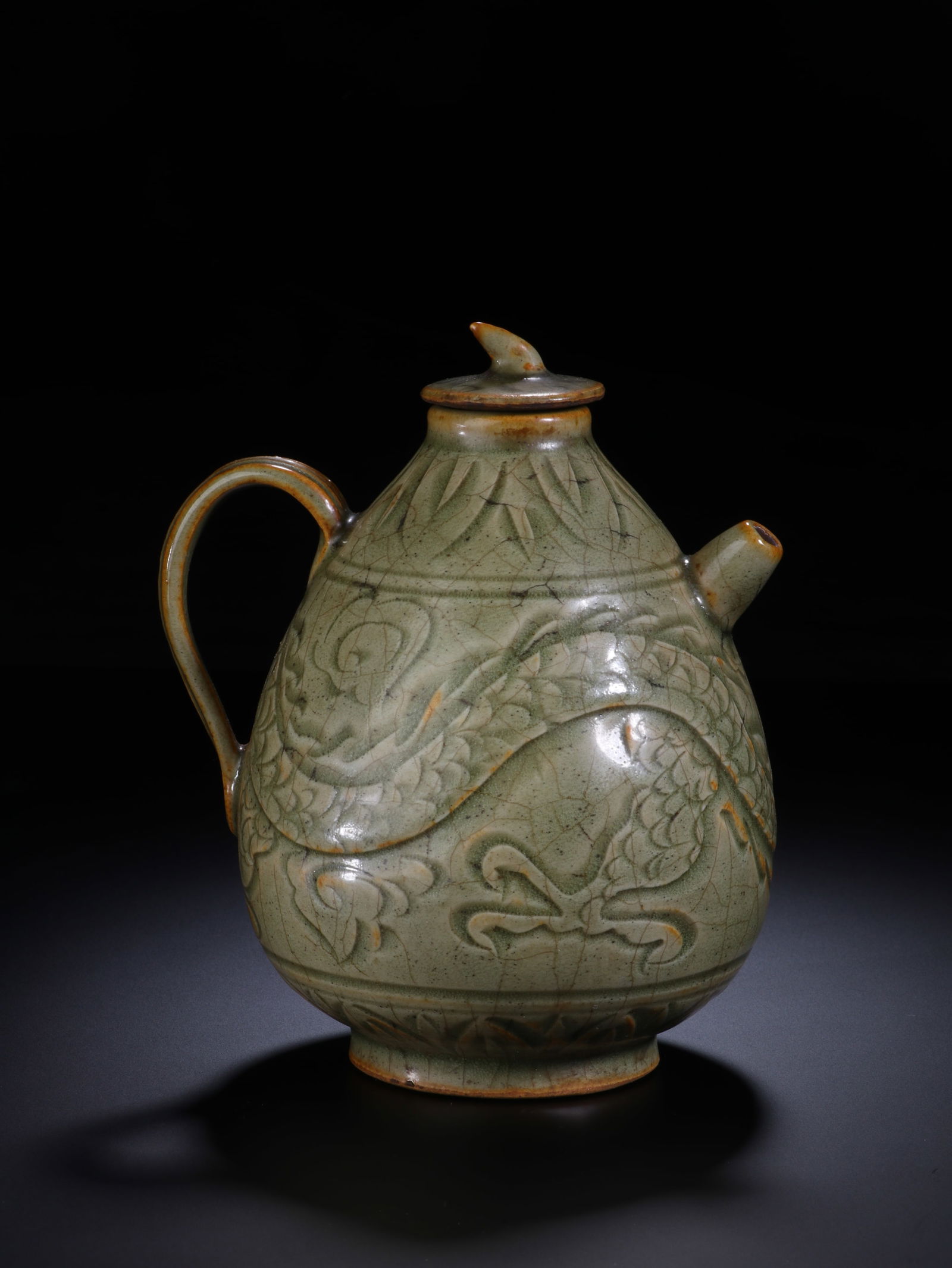 Longquan Ware Carved Dragon Pattern Porcelain Pot - 7