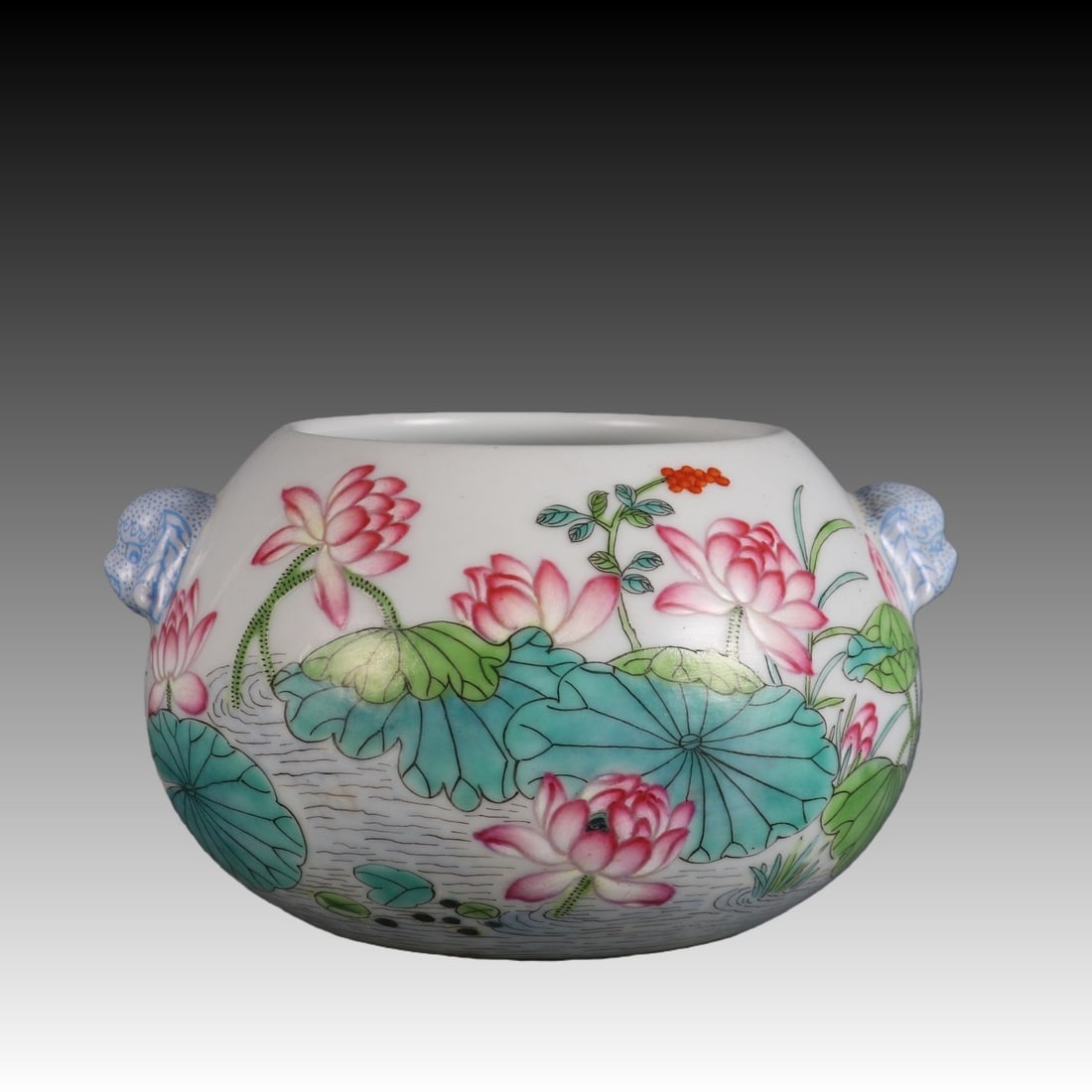 Famille Rose Lotus Flower Pattern Porcelain Double Beast Ears Washer: Famille Rose Lotus Flower Pattern Porcelain Double Beast Ears Washer (7 x 6.6cm)