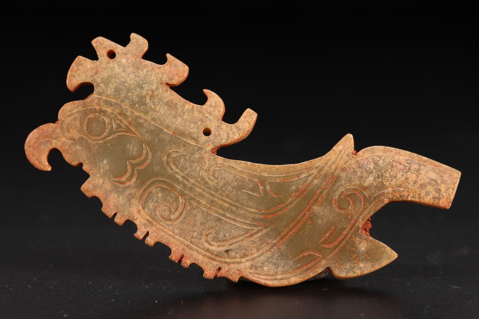Jade Carved Beast Face Pattern Bird Shape Bi - 3