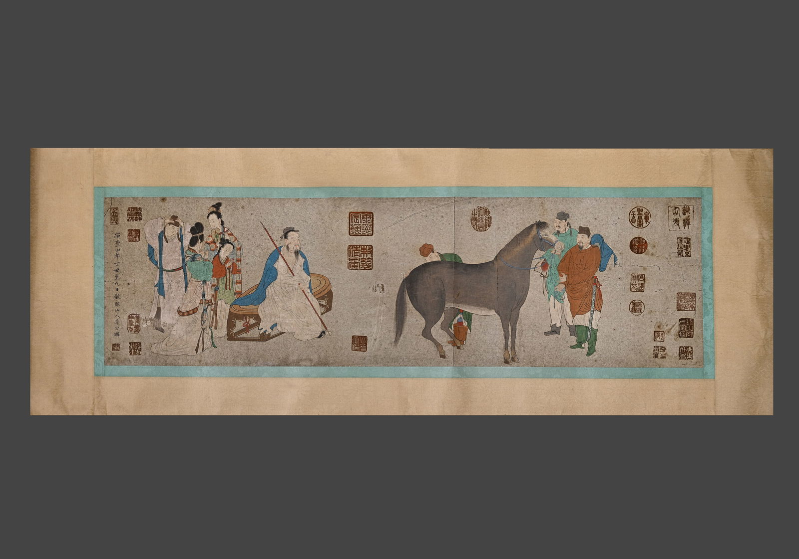 Chinese Drawing Character Story and Horse Painting,Li Gonglin Mark: Chinese Drawing Character Story and Horse Painting,Li Gonglin Mark (26 x 95cm)