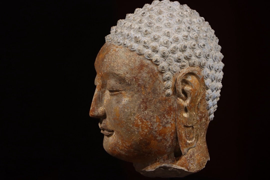 Grey Stone Buddha Head Figure - 2