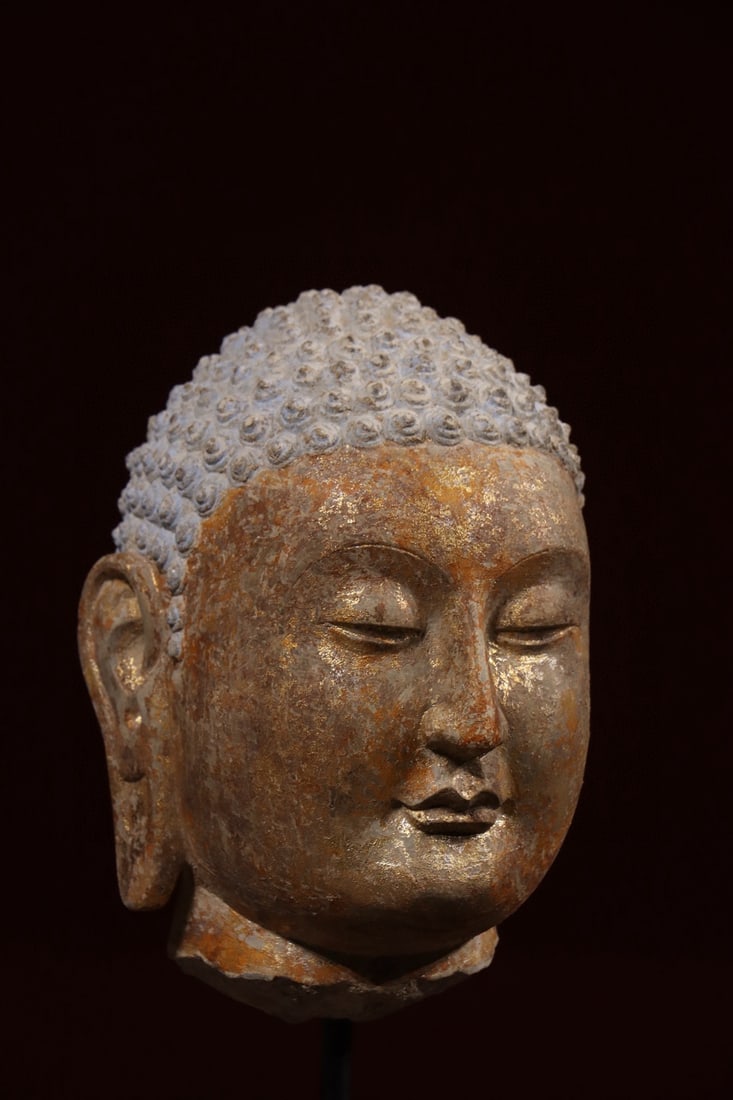 Grey Stone Buddha Head Figure - 4