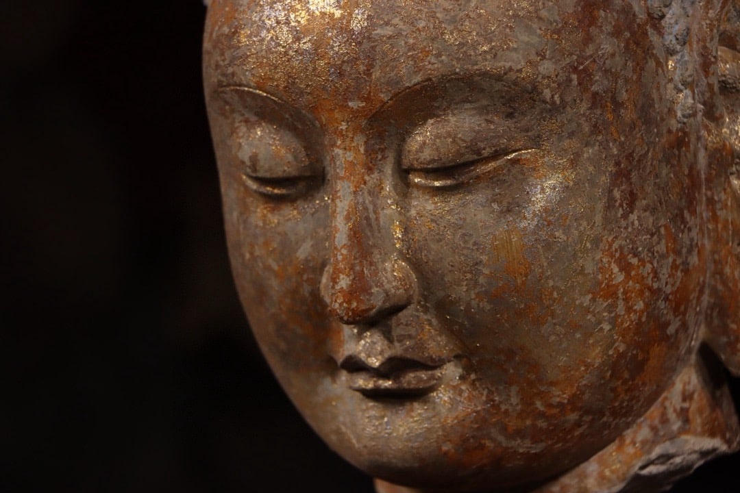 Grey Stone Buddha Head Figure - 5