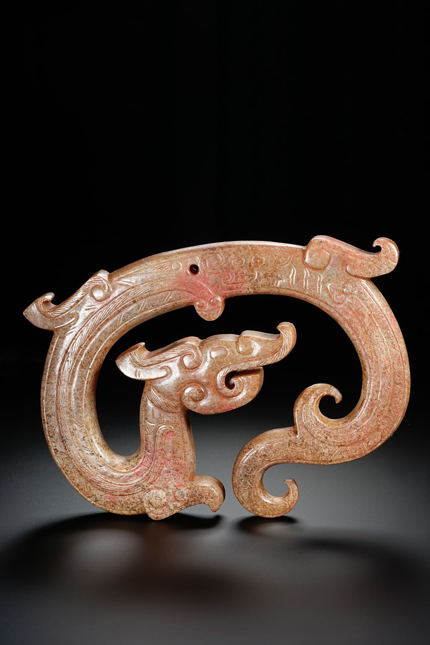 Jade Carved Dragon Shape Bi - 13