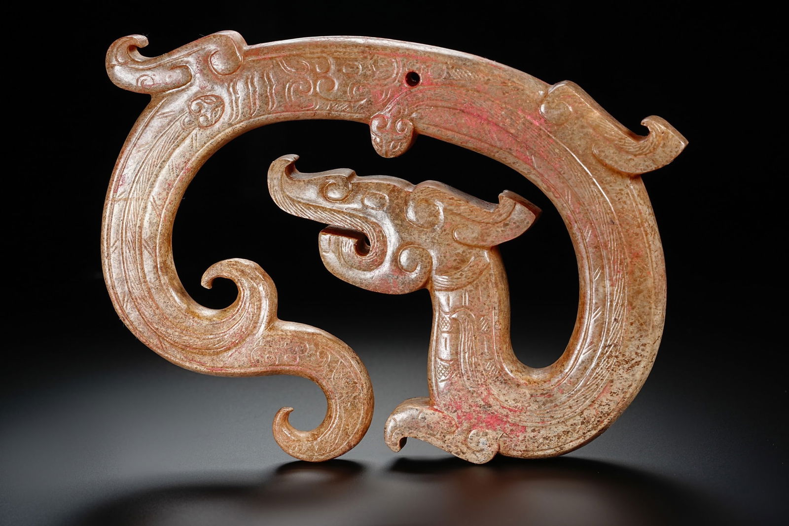 Jade Carved Dragon Shape Bi: Jade Carved Dragon Shape Bi (13.5 x 10cm)