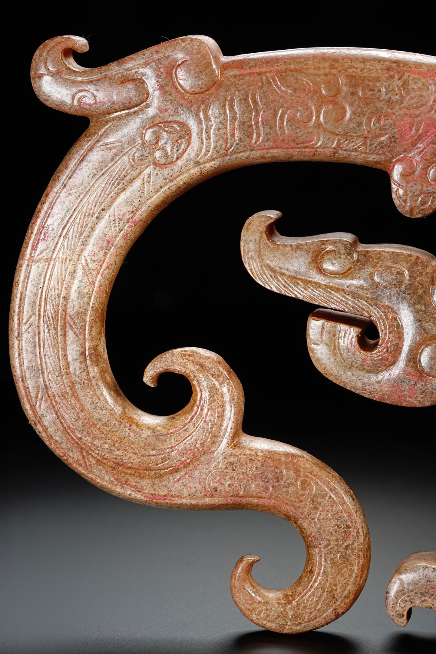 Jade Carved Dragon Shape Bi - 3