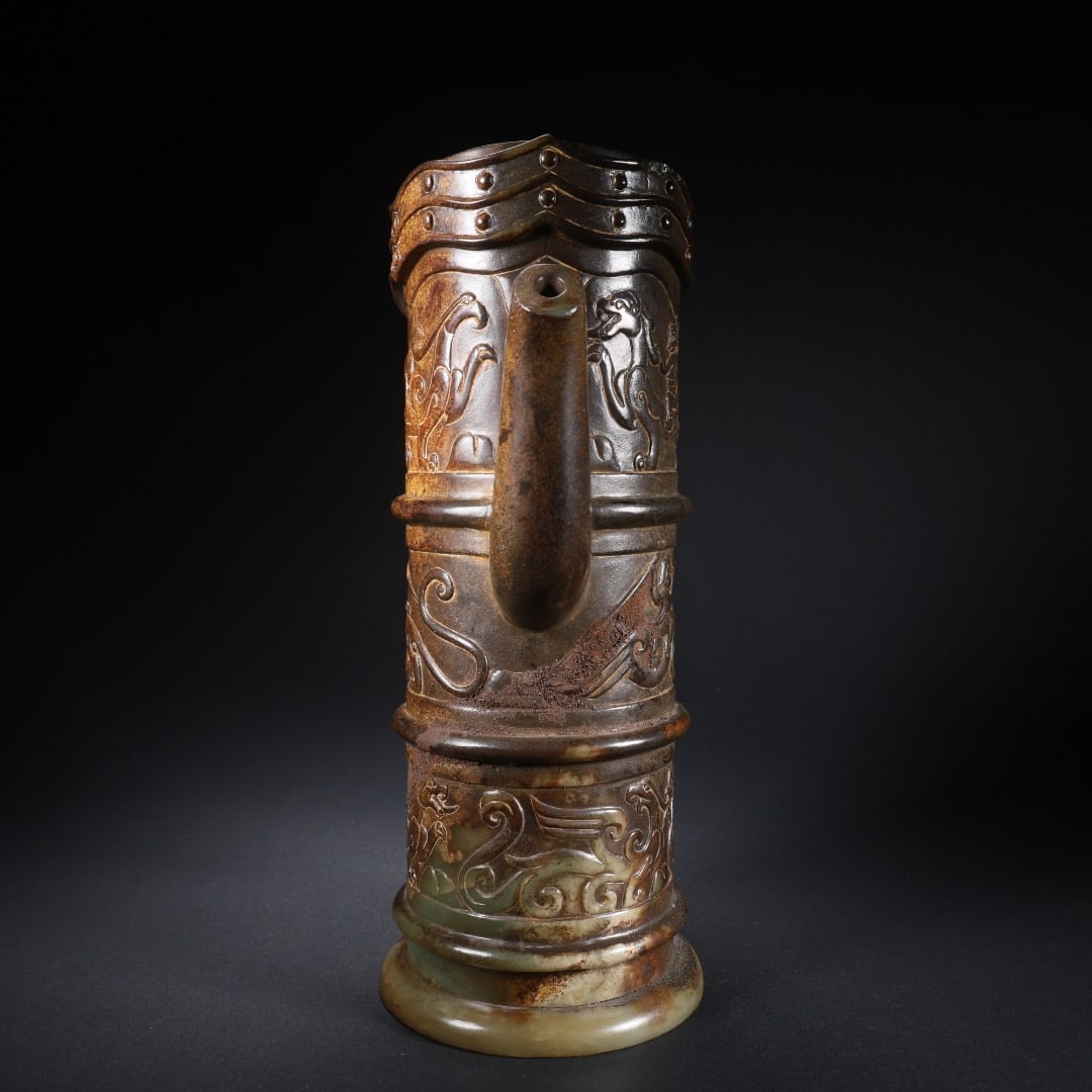 Jade Carved Character and Beast Pattern Pot - 2