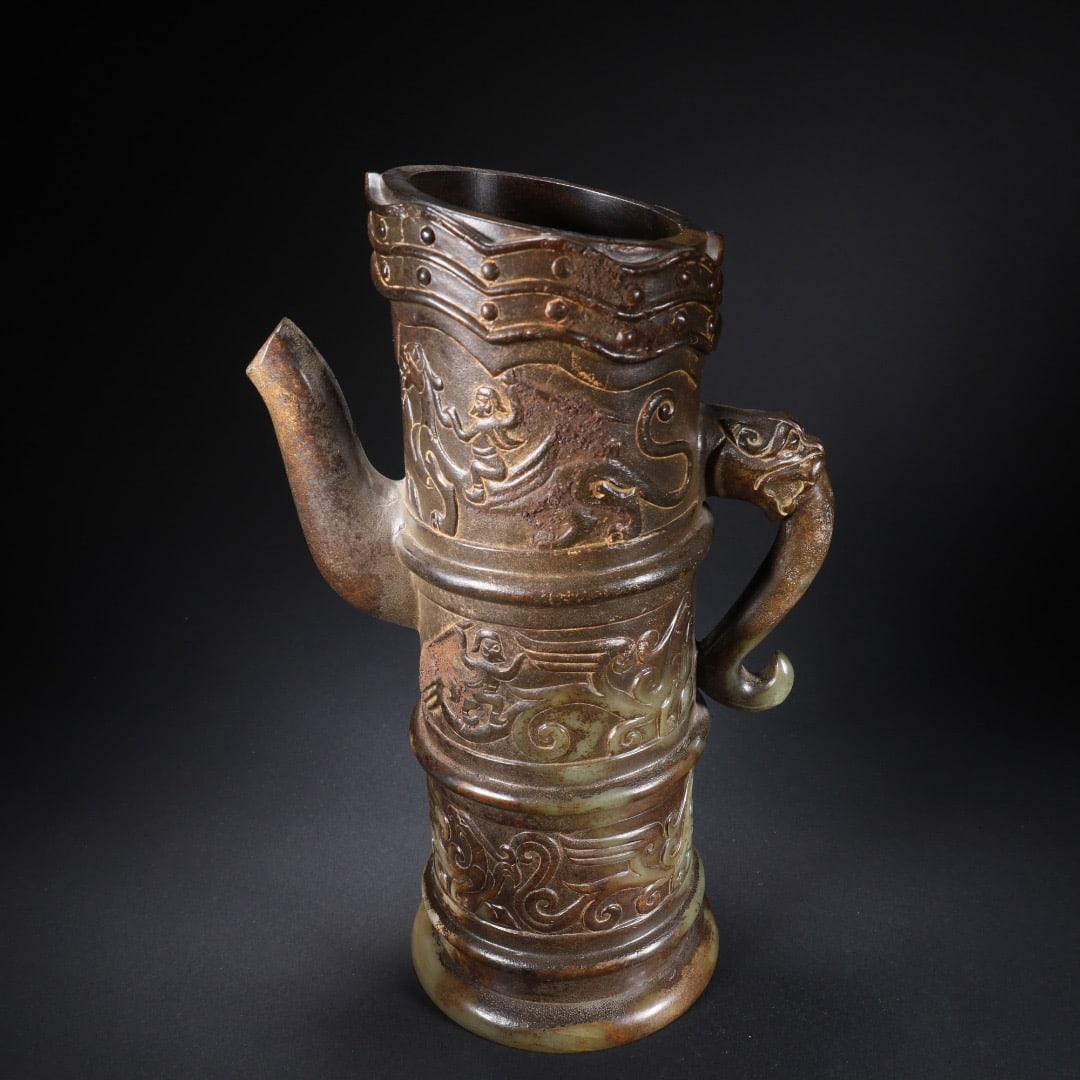 Jade Carved Character and Beast Pattern Pot - 3
