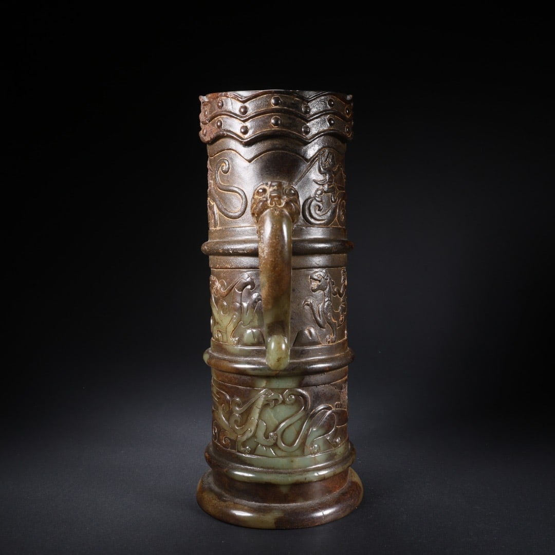 Jade Carved Character and Beast Pattern Pot - 5