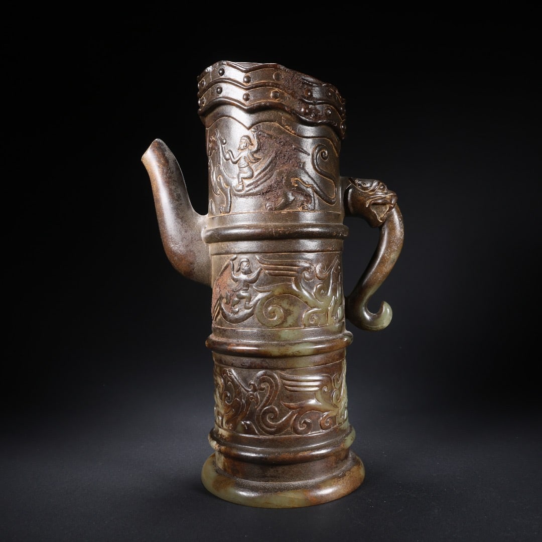 Jade Carved Character and Beast Pattern Pot - 6