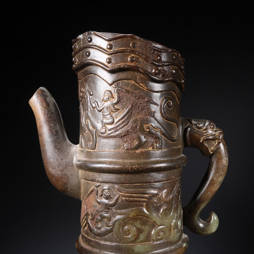 Jade Carved Character and Beast Pattern Pot - 9