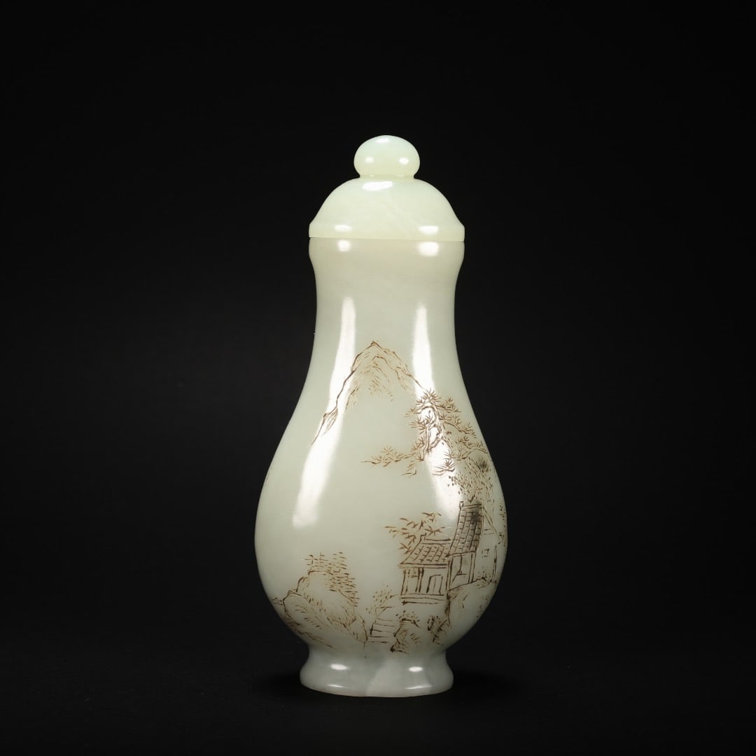 Jade Carved Landscape and Poetry Pattern Vase (1 of 9)