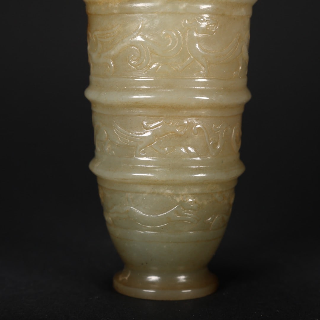 Jade Carved Beast and Character Pattern Cup - 3