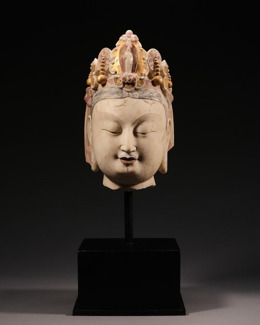 White Stone Colour Painted GuanYin Head Figure: White Stone Colour Painted GuanYin Head Figure (26cm)