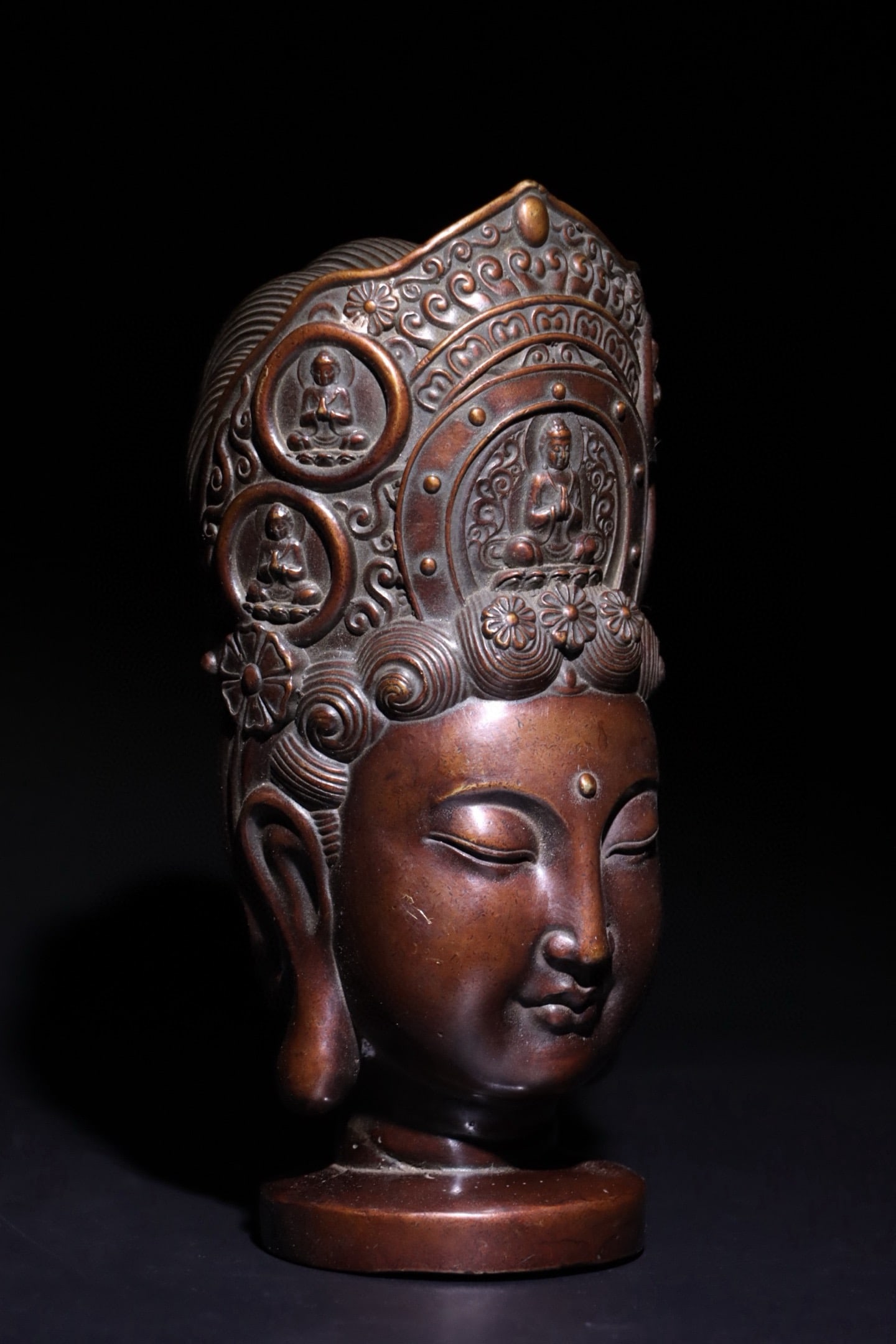 Bronze GuanYin Head Figure - 4